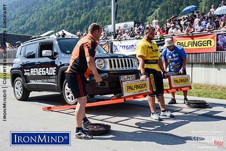 Andreas Altmann places first in the Car Deadlift for maximum event. His final weight was 440kg. IronMind® | Photo courtesy of Aryn Lockhart/Strongman Rage