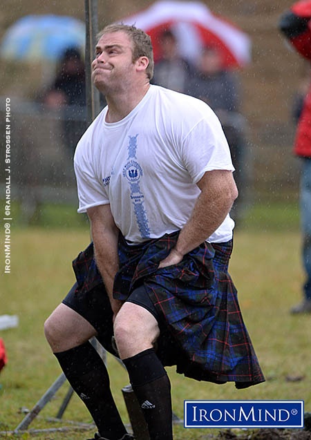 The two-day competition began with the open stone, where Dan McKim posted a relatively weak performance, but McKim proved he has the heart of a champion as he fought his way back up through the ranks. On the final event—throwing in pouring rain—Dan McKim was the only man to clear 16’ 9” in the 56-lb. weight for height, to win both the event and the overall 2015 International Highland Games Federation (IHGF) World Championships. IronMind® | ©Randall J. Strossen photo