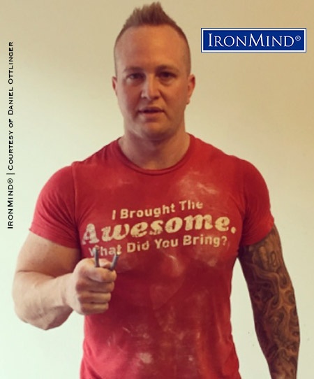 Making his mark as a steel bender by conquering the benchmark IronMind Red Nail, Daniel Ottlinger has joined his mentor Daniel Splendoria on the Red Nail Roster. IronMind® | Photo courtesy of Daniel Ottlinger