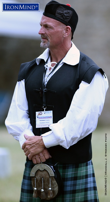 International Federation of Highland Games (IHGF) president Francis Brebner (shown in Bressuire, France earlier this summer) has announced that the MacPherson Highland Games will be a qualifier for the 2016 IHGF Amateur Highland Games World Championships. IronMind® | ©Randall J. Strossen photo