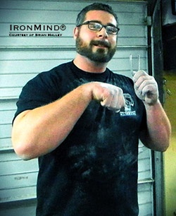 Frank Pizzo has added another asset to this grip strength portfolio: He’s just been certified on the IronMind Red Nail, proving himself as a steel bender. Pizzo is 31 years old, is 5’ 11’ tall and weighs 247 lb. IronMind® | Photo by Charity Pizzo