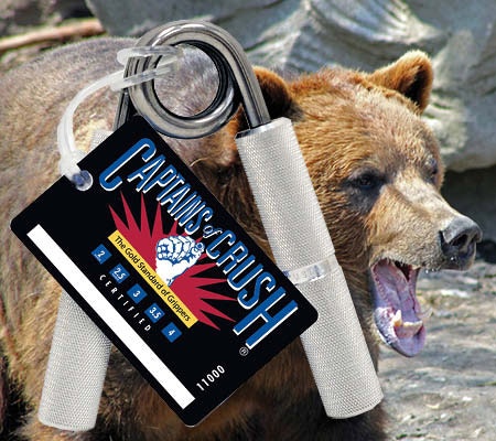 If you plan to get in a fist fight with a bear, to save your dog, be sure you’ve trained with Captains of Crush grippers, first. IronMind Enterprises, Inc.