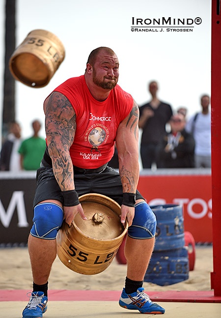 Iceland’s Hafthor Julius Bjornsson was unstoppable in the Keg Toss at the 2014 World’s Strongest Man contest and very nearly won the overall competition, too. He’ll be back this year, as a top contender for the title. IronMind® | ©Randall J. Strossen photo
