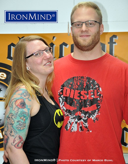 Marco Buhl (with his girlfriend, Janine, who is also his coach at grip contests) has just been certified on the benchmark Captains of Crush No. 3 gripper—proving that he has world class grip strength. IronMind® | Photo courtesy of Marco Buhl