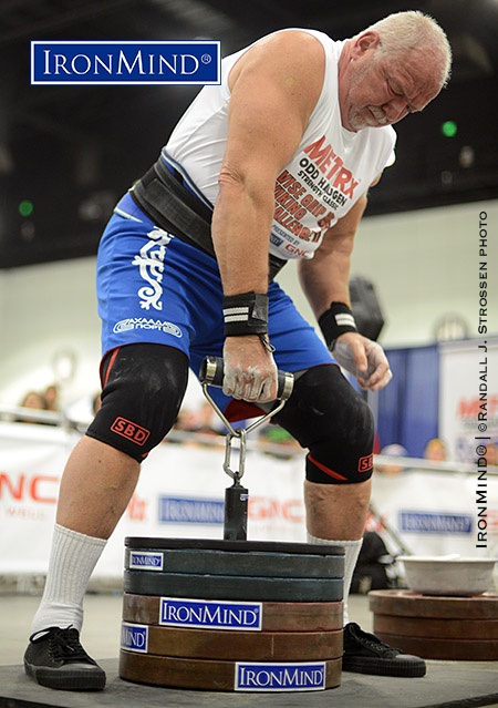 Odd Haugen, always world class on the Rolling Thunder, attacks 123 kg at the 2014 Los Angeles FitExpo. IronMind® | ©Randall J. Strossen photo