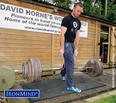 Rob Blair pulled 286 kg on the Meat Hook Deadlift, one of the three overall world records set at the 2015 World’s Strongest Hands contest. IronMind® | Photo courtesy of David Horne