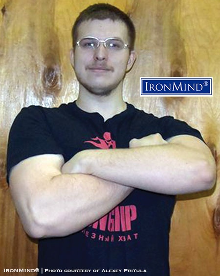 Sergey Sankov has just been certified on the IronMind Red Nail. The 21-year old medical student has already been certified on the Captains of Crush No. 3 gripper and he has the rest of the IronMind certifications on his to-do list. Sergey is 192 cm (about 6’ 3-1/2”) tall and weighs 118 kg (260 lb). IronMind® | Photo courtesy of Alexey Pritula