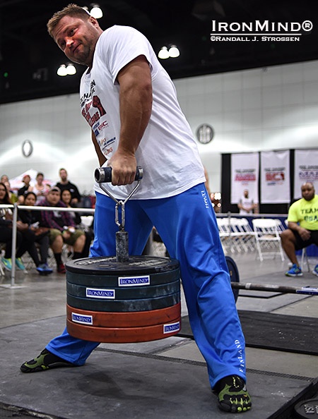 Russian grip strength standout Alexey Tyukalov made short work of the 2015 Visegrip Viking competition at the Los Angeles FitExpo yesterday—winning all four events with ease.  Alexey Tyukalov made 118 kg on the Rolling Thunder look like a warmup weight at Odd Haugen’s grip strength contest at the Los Angeles FitExpo yesterday. IronMind® | Randall J. Strossen photo