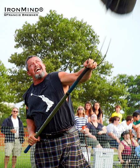 Highland Games masters’ competitor Bradie Miller turned in an outstanding performance at the Dublin Irish Festival, including a world record in the 16-lb. sheaf toss.  IronMind® | Photo courtesy of Francis Brebner