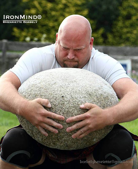 Man against stone: Chad Ullom locks up in an ancient test of strength.  IronMind® | Henriette Borbely photo