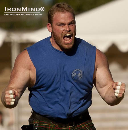 An exultant Dan McKim celebrates another Highland Games victory as he added the Longs Peak title to his collection of victories in 2014. IronMind® | Kaelyne and Carl Mowell photo 