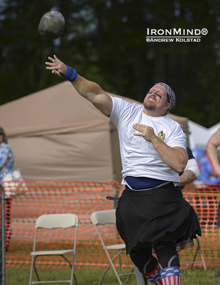 Duncan McCallum broke several ground records and tied for first overall at the USA vs. Canada Highland Games Team Championships.  IronMind® | Andrew Kolstad photo