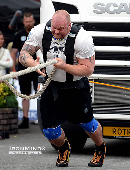 Hafthor Bjornsson won the Truck Pull, the Carry & Drag, as well as setting a world record in the Atlas Stones at SCL Holland last year—losing the overall title Zydrunas Savickas by only one point.  Expect fireworks from the Icelander this weekend.  IronMind® | Randall J. Strossen photo