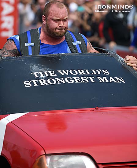 They carry cars, don’t they?  The 2014 World’s Strongest Man contest begins its premiere broadcasts on CBS Sports on June 4.  IronMind® | Randall J. Strossen photo
