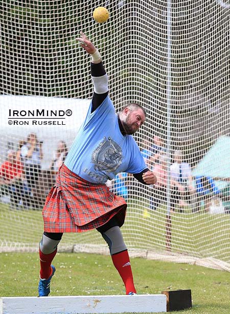 Lukasz Wenta launches another big time put at the Markinch Highland Games.  IronMind® | Photo courtesy of Ron Russell