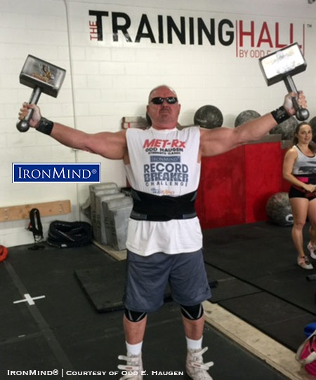 Odd Haugen tests this weekend’s hammers at his new training facility, The TRAINING HALL by Odd E. Haugen, in Newbury Park, California. IronMind® | Photo courtesy of Odd Haugen