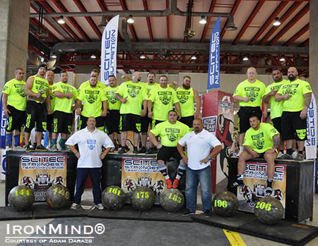 Here's the lineup for the 2014 SCITEC European Strongest Team Challenge held at the Arnold in Madrid. Photo courtesy of Adam Darazs