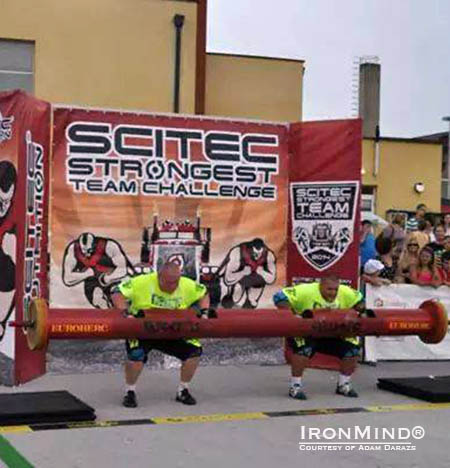 Team Poland on the Log Lift at the SCITEC European Strongest Team contest in Cakovec, Croatia. IronMind® | Photo courtesy of Adam Darazs
