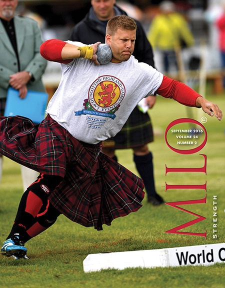 Scott Rider has competed in the Olympics and the Commonwealth Games, along with the world’s top Highland Games contests: as we were going to press with the September issue of MILO, Rider had just added to his considerable athletic laurels by handily winning the 2016 David Webster Heavy Events World Championships in Halkirk, Scotland, where he led the top-drawer field from start to finish. ©Randall J. Strossen photo 