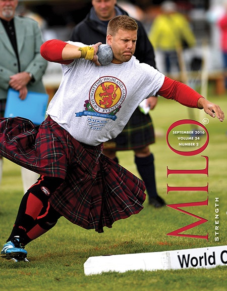 MILO-24.2 Scott Rider has competed in the Olympics and the Commonwealth Games, along with the world’s top Highland Games contests: as we were going to press with the September issue of MILO, Rider had just added to his considerable athletic laurels by handily winning the 2016 David Webster Heavy Events World Championships in Halkirk, Scotland, where he led the top-drawer field from start to finish. ©Randall J. Strossen photo