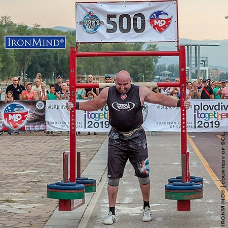 Stoyan Todorchov broke the world record in the Yoke at MLO Strongman Champions League Bulgaria. This was one of three world records set by the Bulgarian strongman, who also won the overall contest. IronMind® | Image courtesy of MLO Strongman Champions League