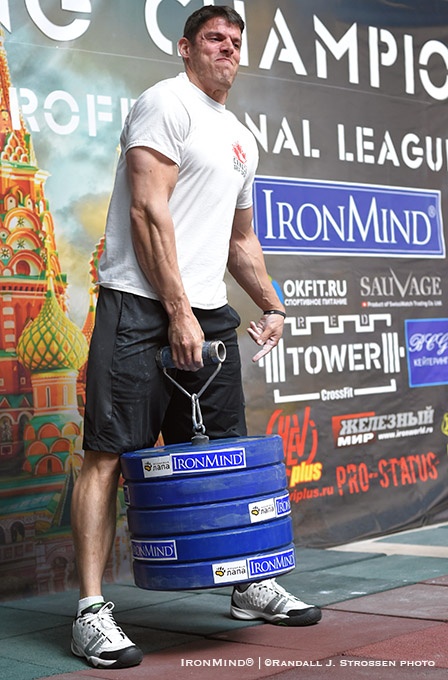 eric roussin rolling thunder 103 apl wc 2016 Eric Roussin, shown winning the Rolling Thunder in the 90-kg class at the 2016 APL Armlifting World Championships, is the defending overal, grip champion at the Chicago FitExpo. IronMind® | ©Randall J. Strossen photo