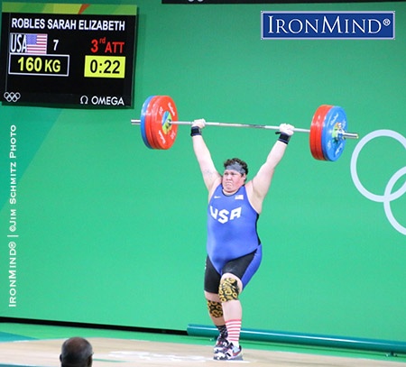 sarah robles 160 kg rio Sarah Robles (USA) won the bronze medal in the women’s +75 kg class in weightlifting at the Rio Olympics. IronMind® | ©Jim Schmitz photo