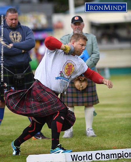 England’s Scott Rider got off to a roaring start at David Webster’s Highland Games World Championships, winning the first two events, and he never looked back—handily beating the top flight field of heavies hosted by the Halkirk Highland Games. IronMind® | ©Randall J. Strossen photo
