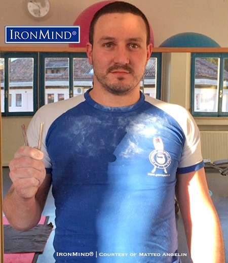 32-year old Matteo Angelin has just been certified on the IronMind Red Nail, an international standard for bending steel. IronMind® | Image courtesy of Matteo Angelin