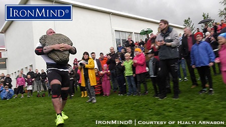 Hafþór Júlíus Björnsson set a world record carrying the original Husafell stone 90 meters, as he also won the Iceland’s Strongest Man title for the seventh time. IronMind® | Photo courtesy of Hjalti Arnason