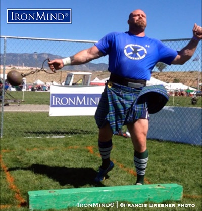 Mike Dickens dominated the A group at New Mexico’s Rio Grande Valley Celtic Festival and Highland Games, where he set six field records. IronMind® | Photo courtesy of Francis Brebner