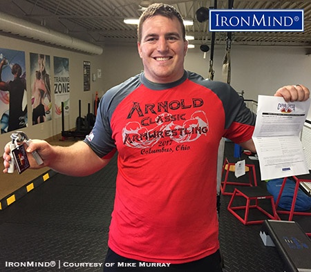 Mike Murray (Canada) has just been certified on the Captains of Crush No. 3 gripper. IronMind® | Courtesy of Mike Murray
