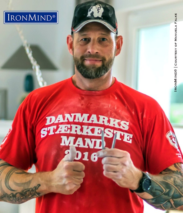 Peter Walentin focuses on “general strength training, along with grip, wrist and forearm work—certification on the IronMind Red Nail is a testatment to the success of his lower arm strength. IronMind® | Photo courtesy of Manuela Falke