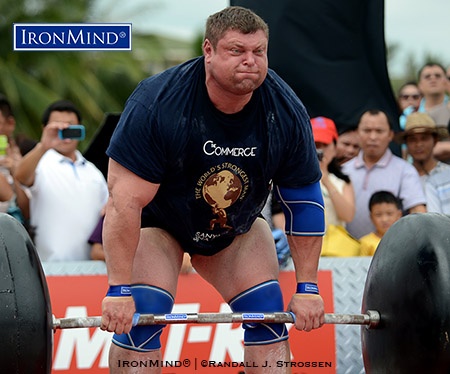 Zydrunas Savickas, shown deadlifting at the 2013 World’s Strongest Man contest (Sanya, China), is the greatest strongman of all time according to the ratings and rankings just released by Fortissimus World Strength. IronMind® | ©Randall J. Strossen photo