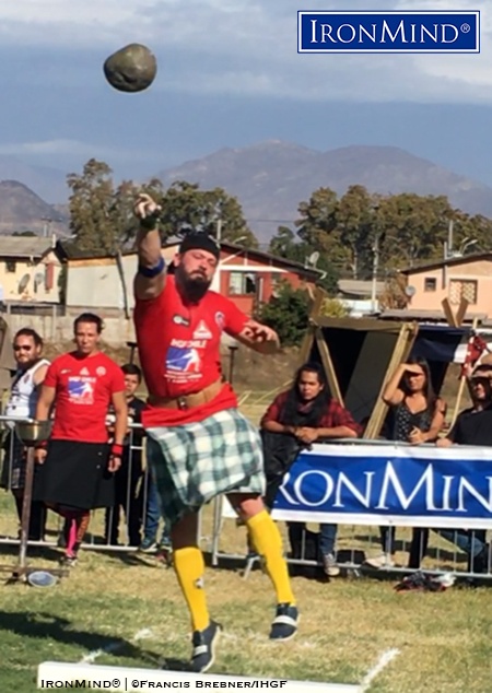 Eddie Brown (USA) on the Braemar Stone, one of the events he won, along with the overall title, a the IHGF Chilean Highland Games. IronMind® | ©Francis Brebner