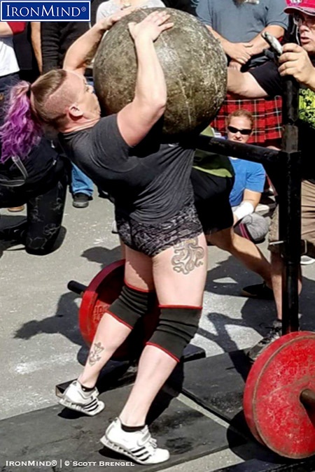 Strongwoman competitor Liefia Ingalls’ winning performance in the women’s category at the 2018 California’s Strongest Man contest included lifting a world record 332-lb. Atlas Stone. IronMind® | Photo courtesy of Scott Brengel