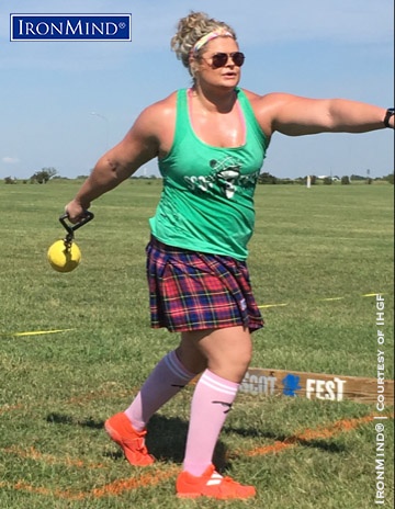 Olivia Tyler won the 2018 Women’s Highland Games World Championships with a performance that include a world record. IronMind® | Photo courtesy of IHGF