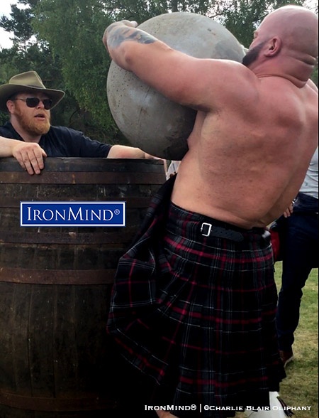 Andrew Cairney loading the ninth Ardblair Stone, weighing 152 kg (335 lb.), at Donald Dinnie Day: The Gathering II 2018. IronMind® | Photo courtesy of Charlie Blair Oliphant