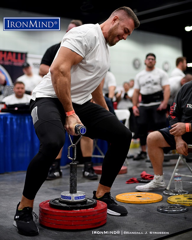 Although he missed this 117.5-kg attempt taken after he’d already won, Russia’s Roman Penkovskiy ruled in the Rolling Thunder® World Championships—an event that began with an IronMind/Odd Haugen collaboration in 2000. The Rolling Thunder has gone on to form the cornerstone of armlifting, the name for the popular, worldwide grip strength competitions that feature the Rolling Thunder, Apollon’s Axle and CoC Silver Bullet as their core events. IronMind® | ©Randall J. Strossen photo
