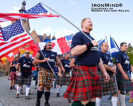 Ken Lowther, front and center, took top honors at the 2010 International Highland Games Federation (IHGF) World Pro Masters Championships this past weekend.  IronMind® | Photo courtesy of Marco van der Kelen.