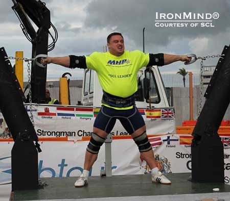 Finishing just one point behind Zydrunas Savickas in Gibraltar, Krzyszstof Radzikowski is the 2013 MHP Strongman Champions League series leader.  IronMind® | Photo courtesy of SCL.