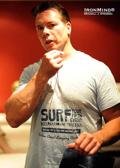 Even if you are a two-time World’s Strongest Man winner, acting can be a tough gig: after showing Jyrki Rantanen and me some film clips in his home theater a couple of years ago, Jouko Ahola explained his brush with death on the set. The words and the x-ray were one thing, but seeing the slug and where it hit Ahola put things in a different light. IronMind® | Randall J. Strossen photo. Even if you are a two-time World’s Strongest Man winner, acting can be a tough gig: after showing Jyrki Rantanen and me some film clips in his home theater a couple of years ago, Jouko Ahola explained his brush with death on the set. The words and the x-ray were one thing, but seeing the slug and where it hit Ahola put things in a different light. IronMind® | Randall J. Strossen photo.