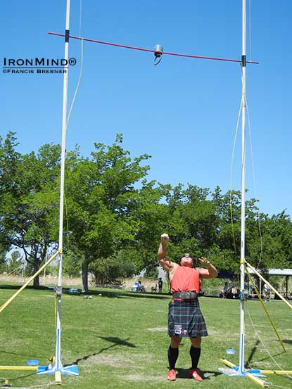 Andy Vincent won the 56-lb. weight for height with an 18-ft. throw and from there he took some shots at breaking the world record.  Very impressive.  IronMind® | Francis Brebner photo.