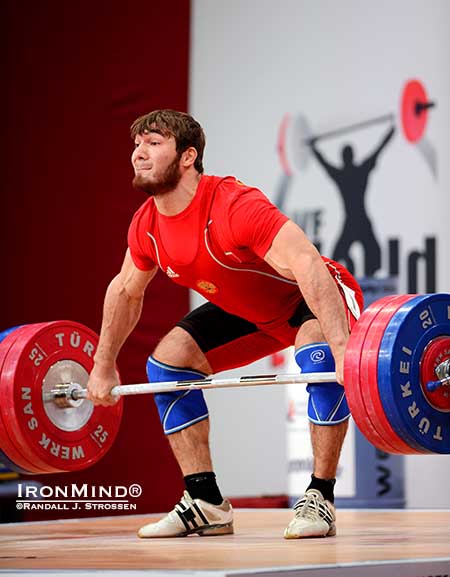 Give him the platform generalship award: from his first snatch onward, Apti Aukadov was a commanding presence and he exuded Winner.  IronMind® | Randall J. Strossen photo 
