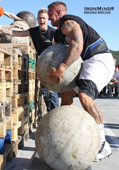 Is the Emperor of Stones back?!  Arild Haugen flashed the stones at a recent Norwegian strongman contest and there are strong rumors that he is in serious contention for one of last remaining slots at the 2011 MET-Rx World’s Strongest Man contest.  IronMind® | Photo courtesy of Sandra Rodland.