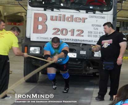 Konstantine Janashia won the strongman competition at the Arnold–Madrid yesterday.  IronMind® | Image courtesy of the Georgian Strongman Federation