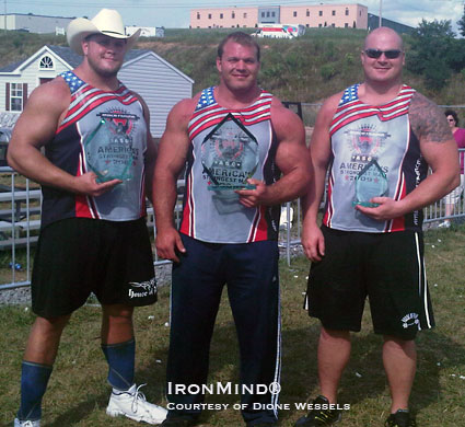 Left to right: Travis Ortmayer, Derek Poundstone, Andy Vincent.  IronMind® | Courtesy of Dione Wessels.