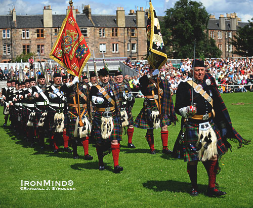 The magnificent Atholl Highlanders marched at the 2009 IHGF World Heavy Events Championships in Edinburgh, Scotland.  IronMind® | Randall Strossen photo.