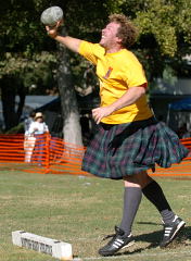 Top Highland Games competitor Dave Barron (USA) rocks at Pleasanton. IronMind® | Randall J. Strossen, Ph.D. photo.