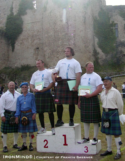 The podium and key officials at the 2009 European Highland Games Championships.  IronMind® | Photo courtesy of Francis Brebner.